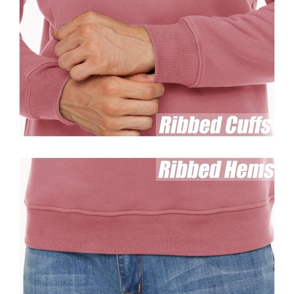 Mens Crewneck Sweatshirt Fleece Lined Warm Pink Outdoor Long Sleeve Pullover - Picture 6 of 6